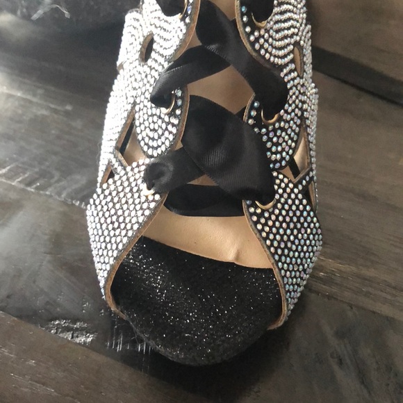 Cute faux rhinestones lace up heels. - Picture 4 of 4